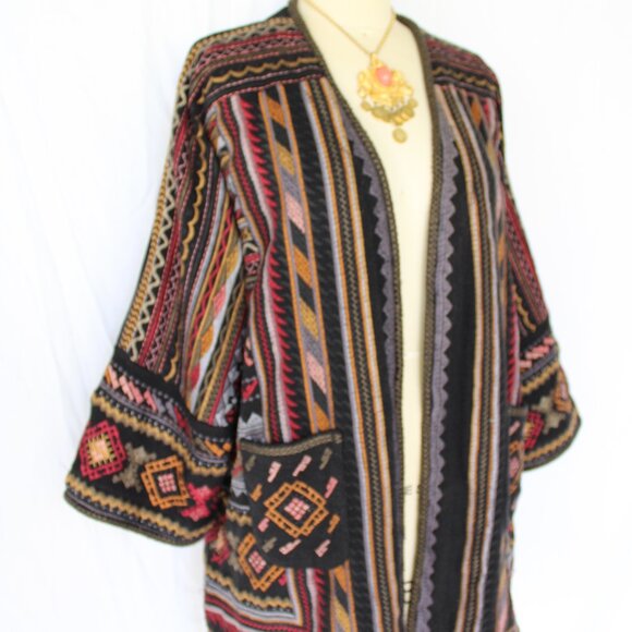 Johnny Was BIYA JWLA Cardigan wrap Jacket coat kimono Embroidered Aztec tribal L - Picture 7 of 10